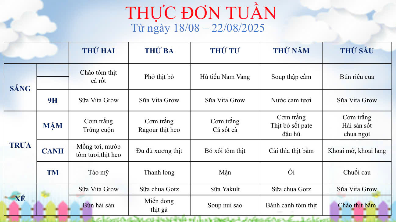 THỰC ĐƠN TUẦN 03 THÁNG 08/2025